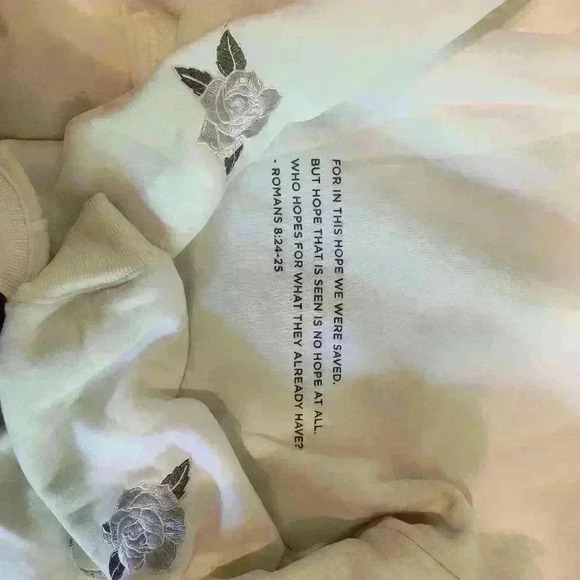 WHITE Paris Cropped Hoodie 100% Cotton Fleece White Rose Embroidery - Picture 5 of 16